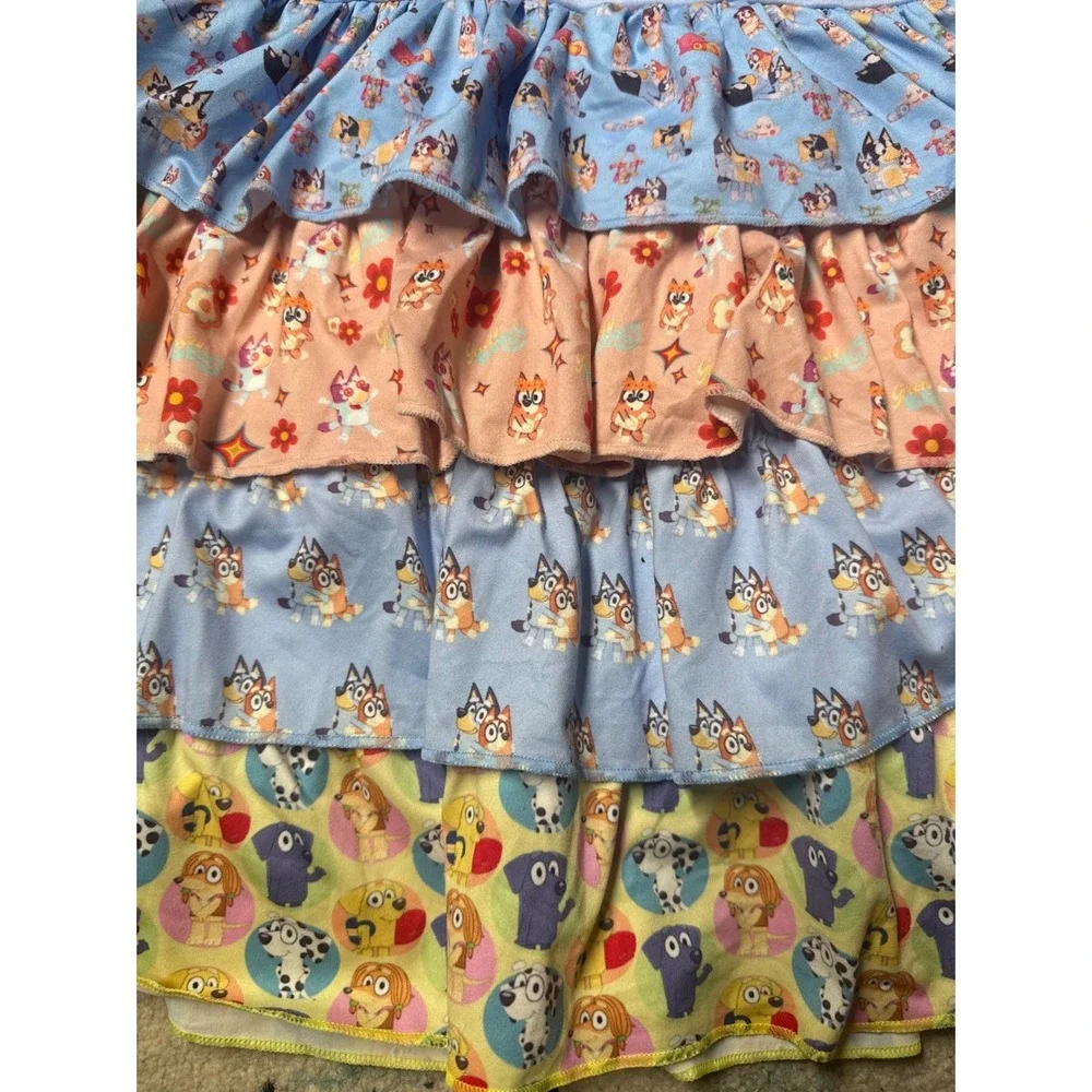 Girls Bluey & Bingo Tiered Ruffle Dress Handmade Birthday Outfit‎ 26.5